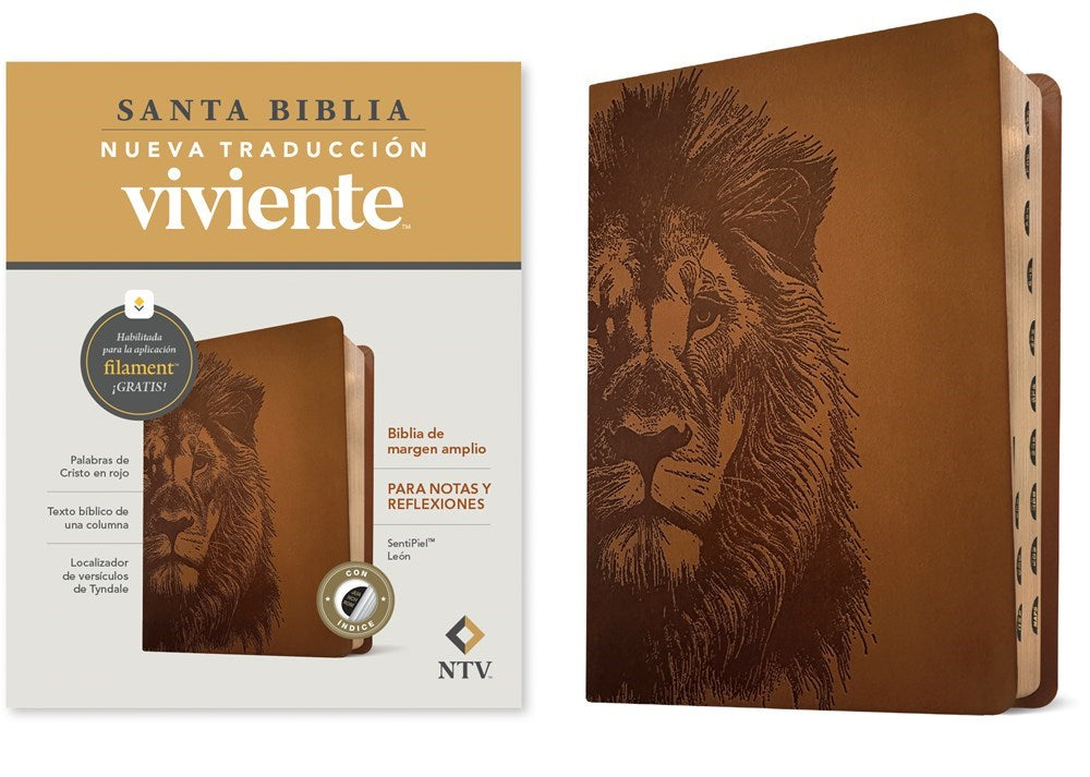 NTV Biblia de margen amplio NTV con Filament Indice (NLT Wide Margin Bible Filament)-Brown Lion LeatherLike Indexed