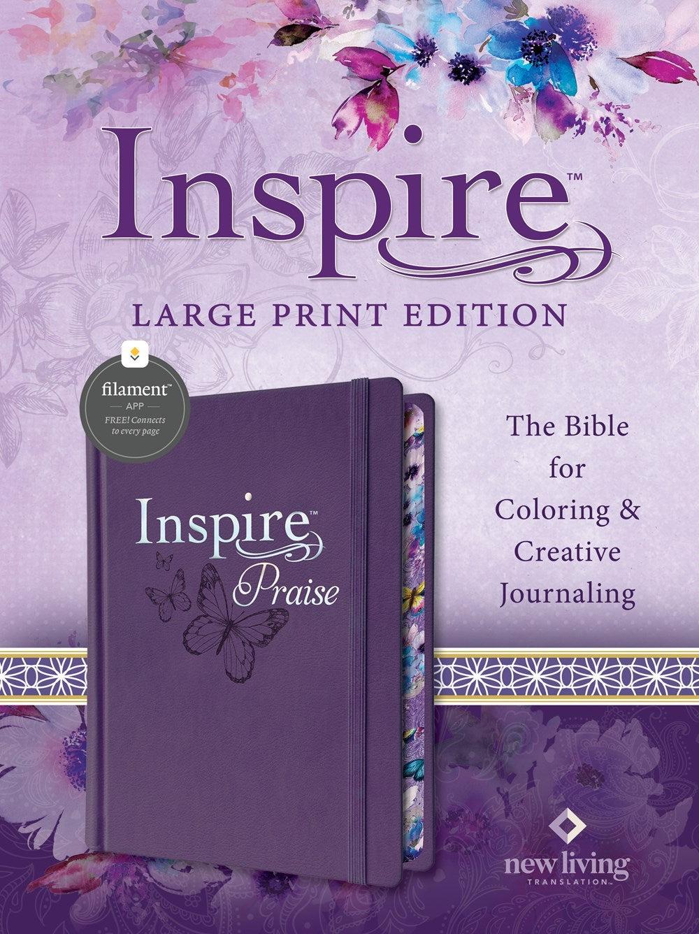 NLT Inspire PRAISE Bible Large Print Filament Enabled-Purple Hardcover LeatherLike