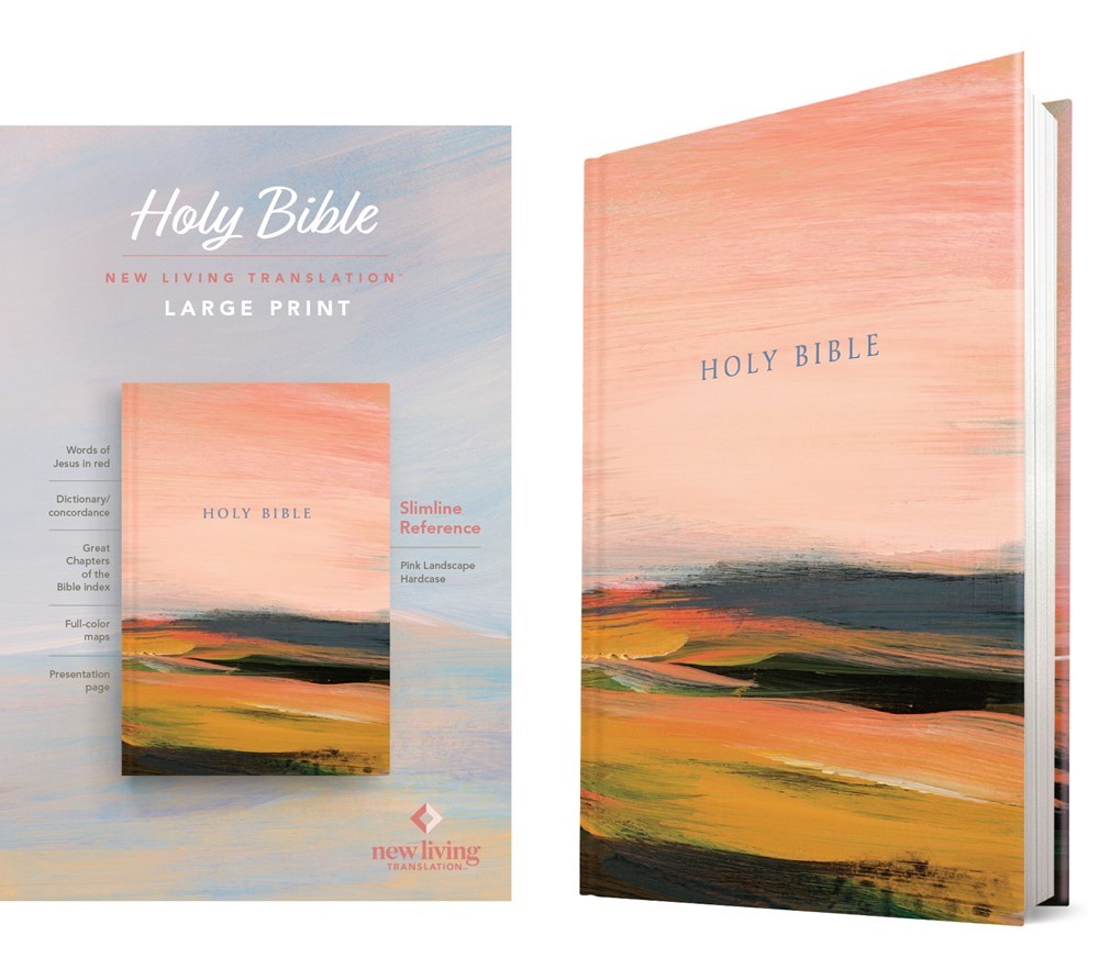NLT Large Print Slimline Reference Bible (RL)-Pink Landscape Hardcover
