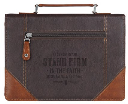 Bible Cover Classic Two-toned Brown Stand Firm 1 Cor. 16:13