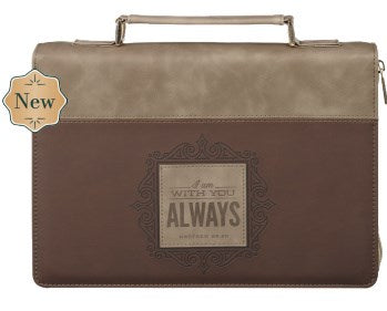 Bible Cover Fashion Two-tone Brown I Am With You Always Matt. 28:20