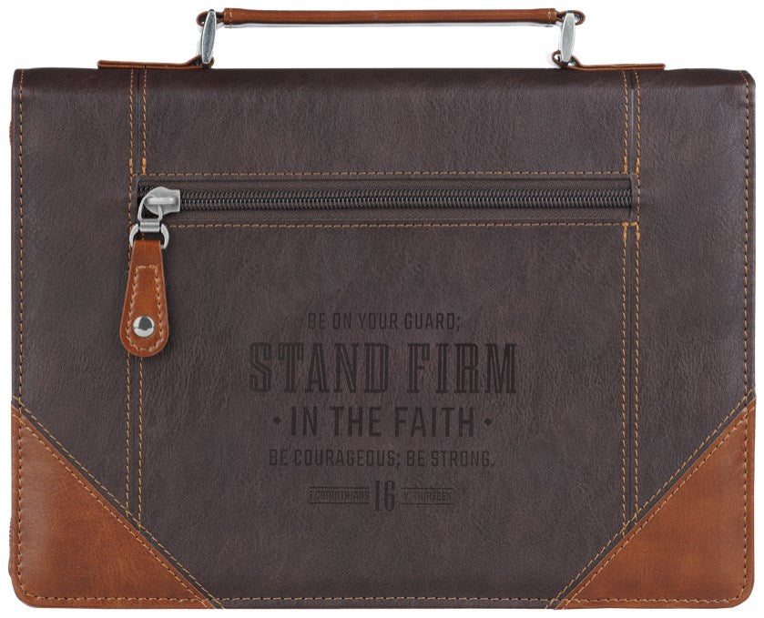 Bible Cover Classic Two-toned Brown Stand Firm 1 Cor. 16:13