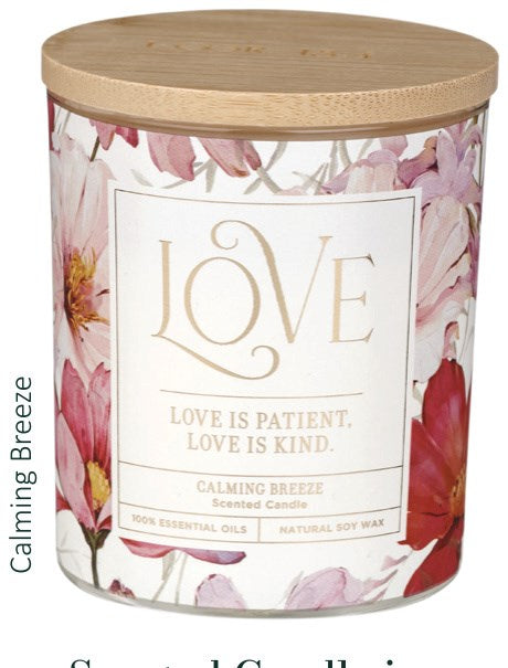 Glass Candle w/Bamboo Lid Love is Patient 1 Cor. 13:4