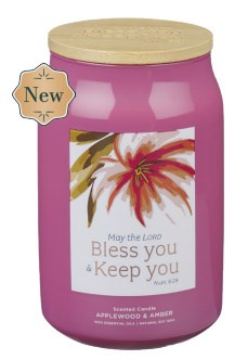 Glass Candle w/Bamboo Lid Bless You & Keep You Num. 6:24
