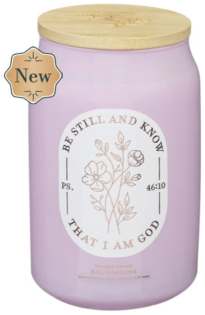 Glass Candle w/Bamboo Lid Be Still and Know Ps. 46:10
