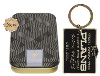 Keychain in Tin For I Know The Plans Jer. 29:11