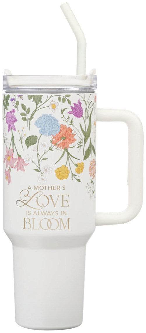 Tumbler SS White Floral A Mother's Love 2 Cor. 12:9