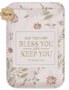 Phone Wallet Magnetic White Floral Bless You And Keep You Num. 6:24