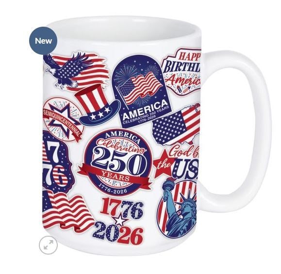 Mug-Sticker Look Boxed Mug-America 250 Years (15 oz)