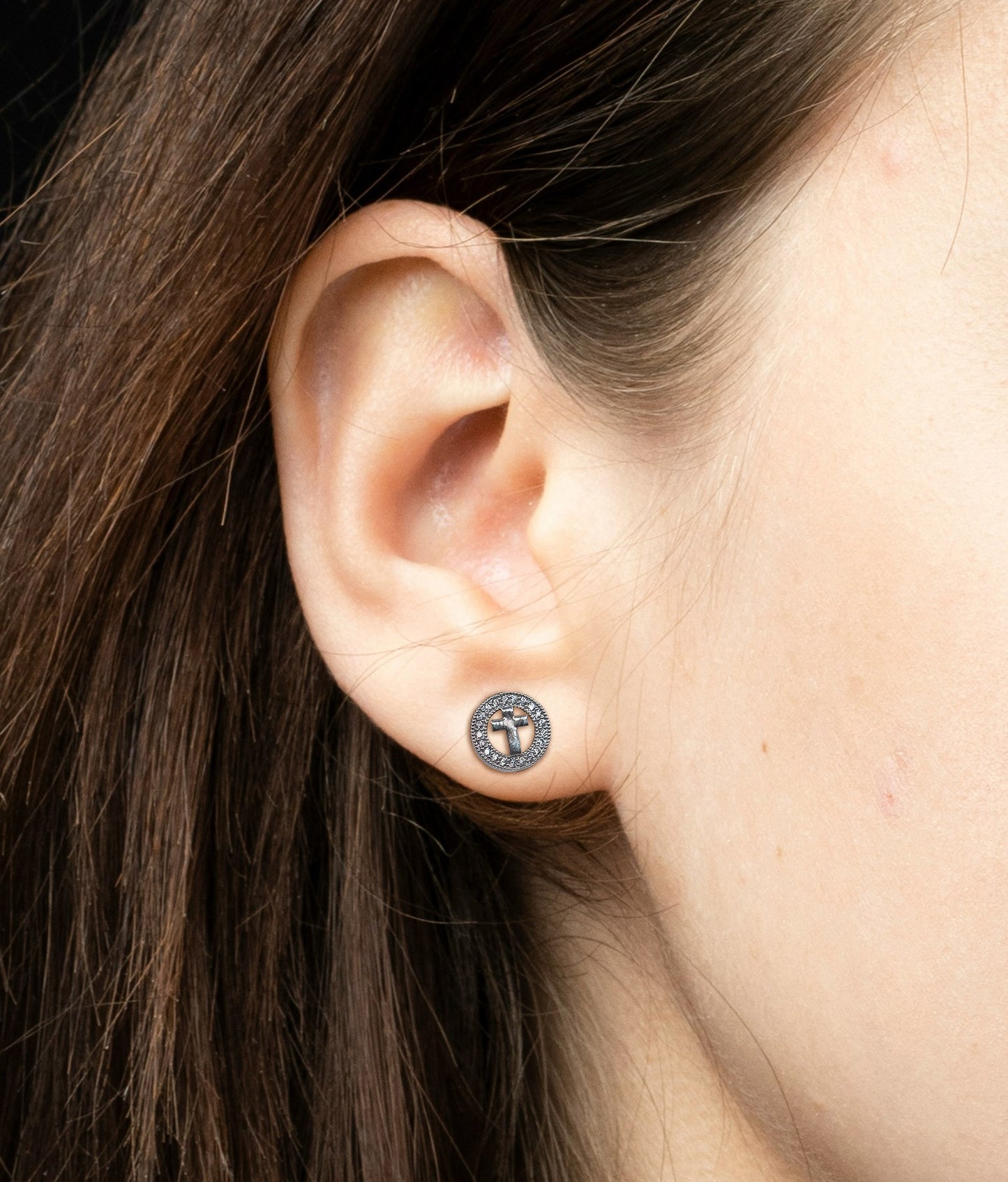 Earrings-Eden Merry-Cross-Circle-Silver