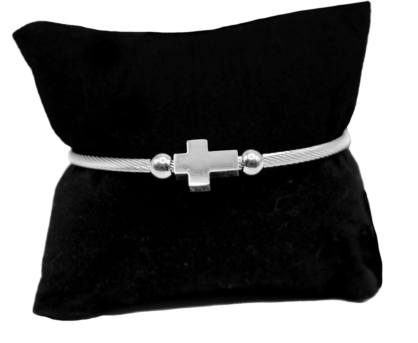 Bracelet-Eden Merry-Cross-Memory Wire-Silver