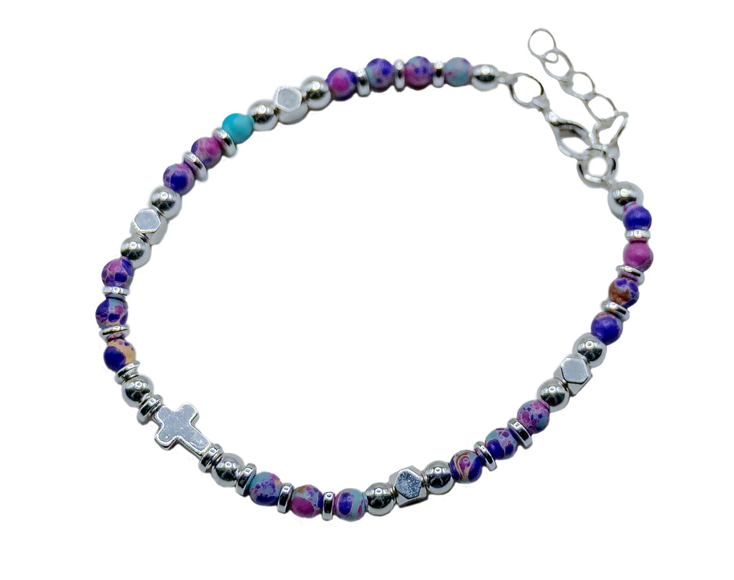 Bracelet-Eden Merry-Cross-Beaded-Purple/Turquoise