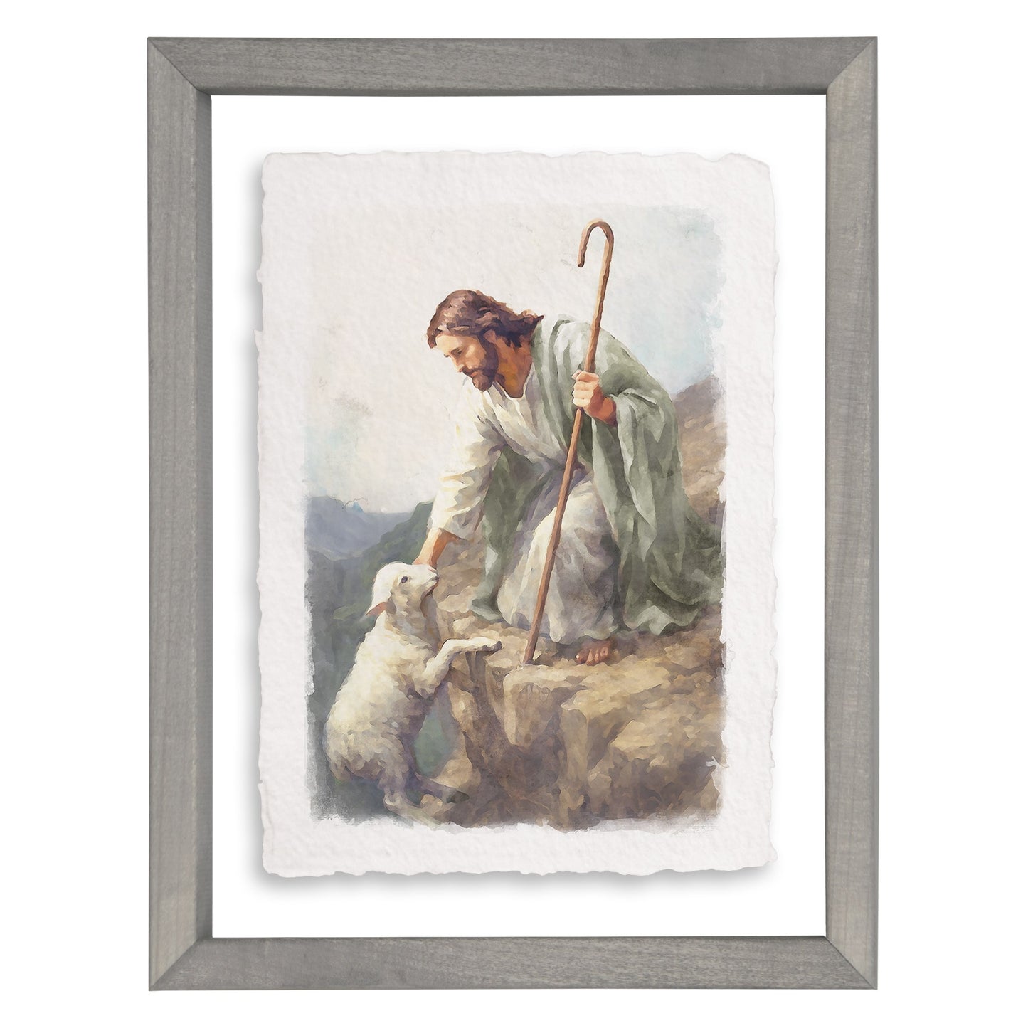 Floating Art Rectangle-Jesus Lamb On Cliff (11.25"" x 14"")