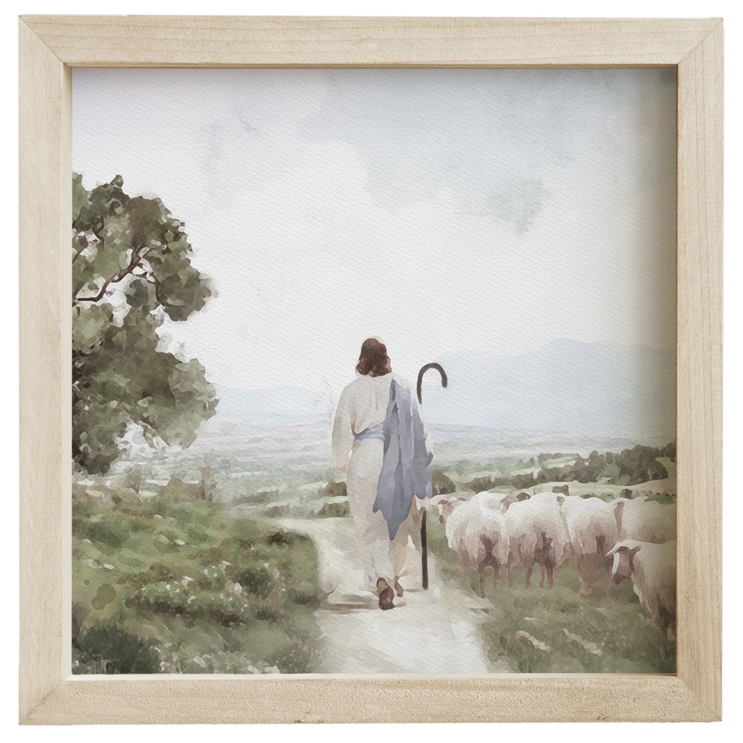 Rustic Frame-Jesus Shepherd Flock (10"" x 10"")