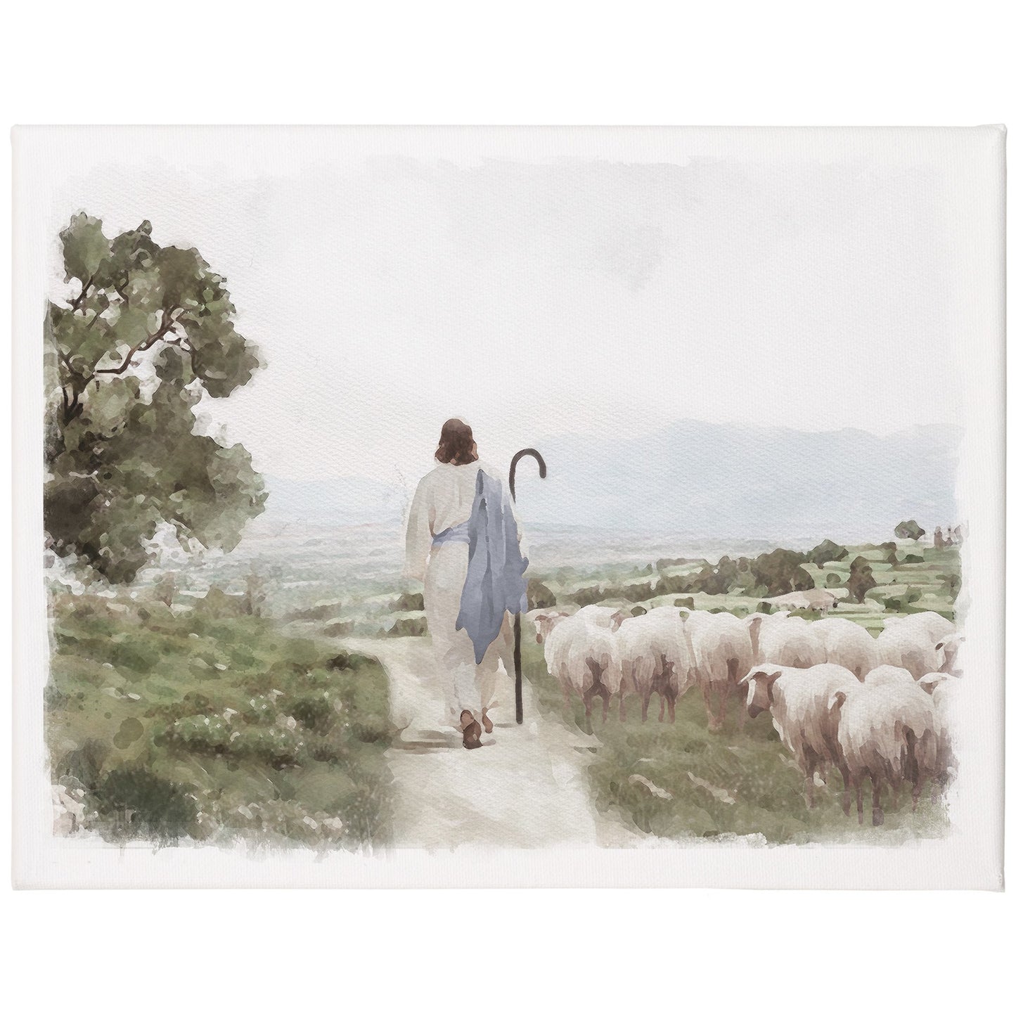 Wrapped Canvas-Jesus Shepherd Flock (12"" x 9"")