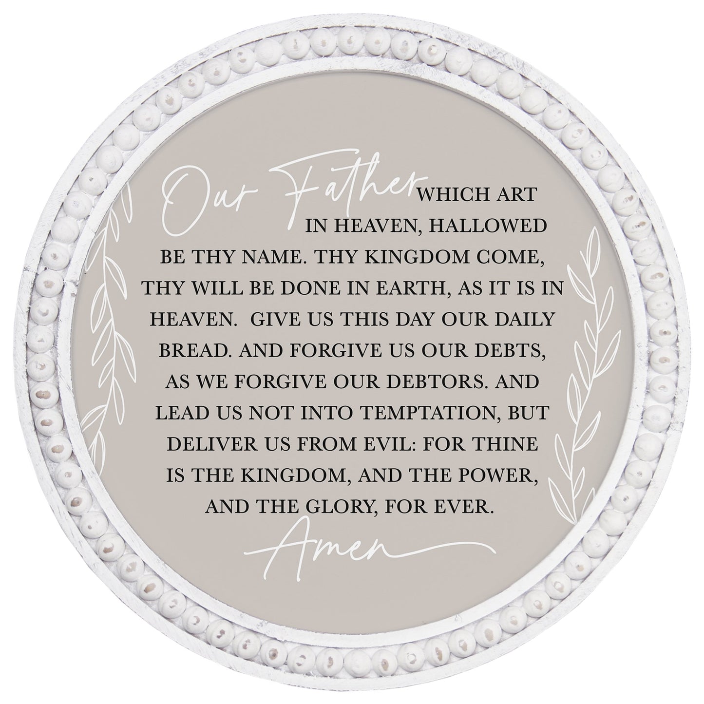 Beaded Art Round-Lord's Prayer Tan (14"" x 14"")