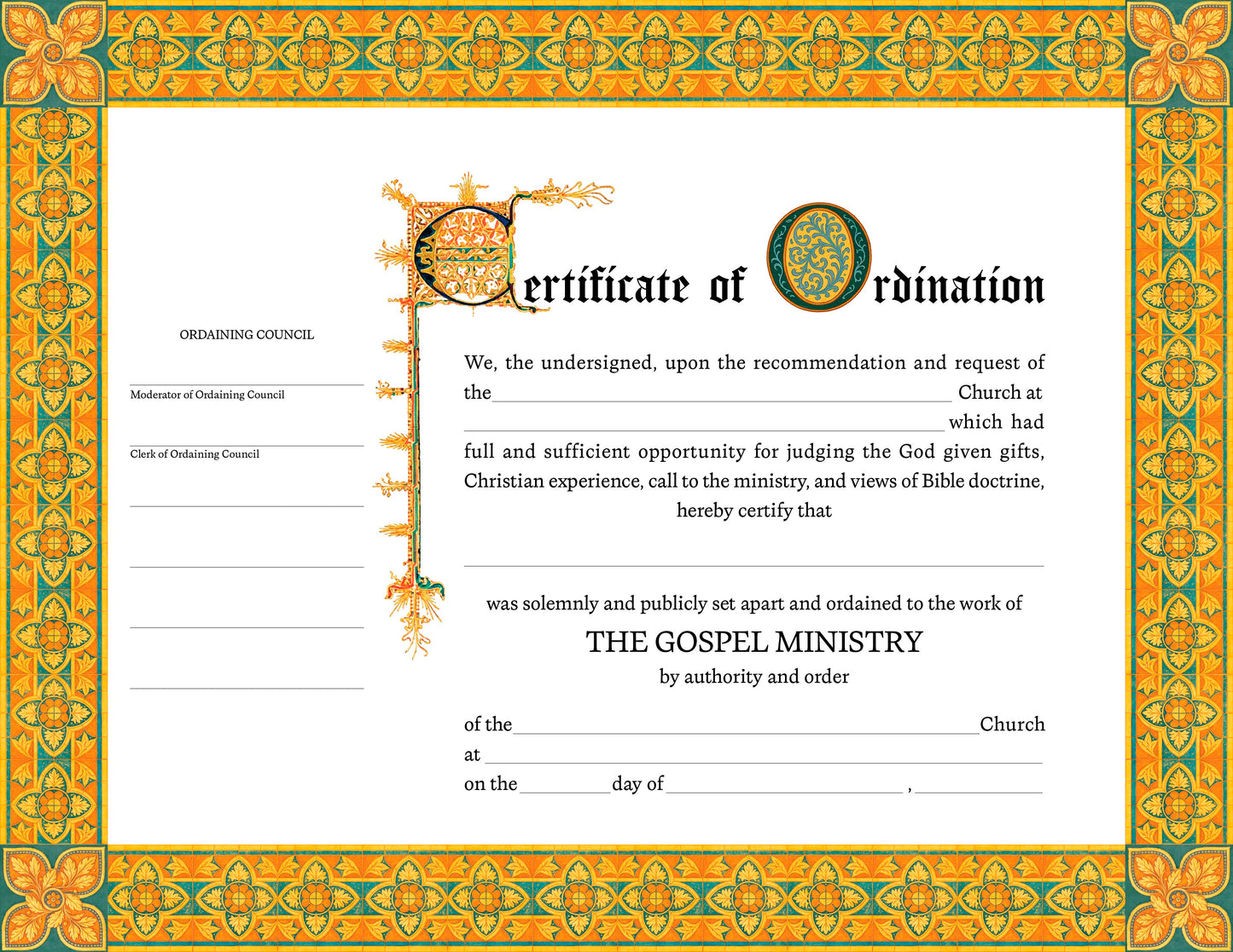 Certificate-Ordination-Minister (4 Color) (8-1/2" x 11) (Pack Of 6)