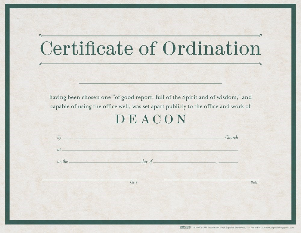 Certificate-Ordination-Deacon (Parchment) (8-1/2" x 11") (Pack Of 6)