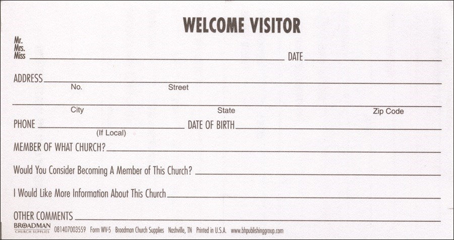 Visitor Card-Welcome Visitor (#WV-5) (Pack Of 100)