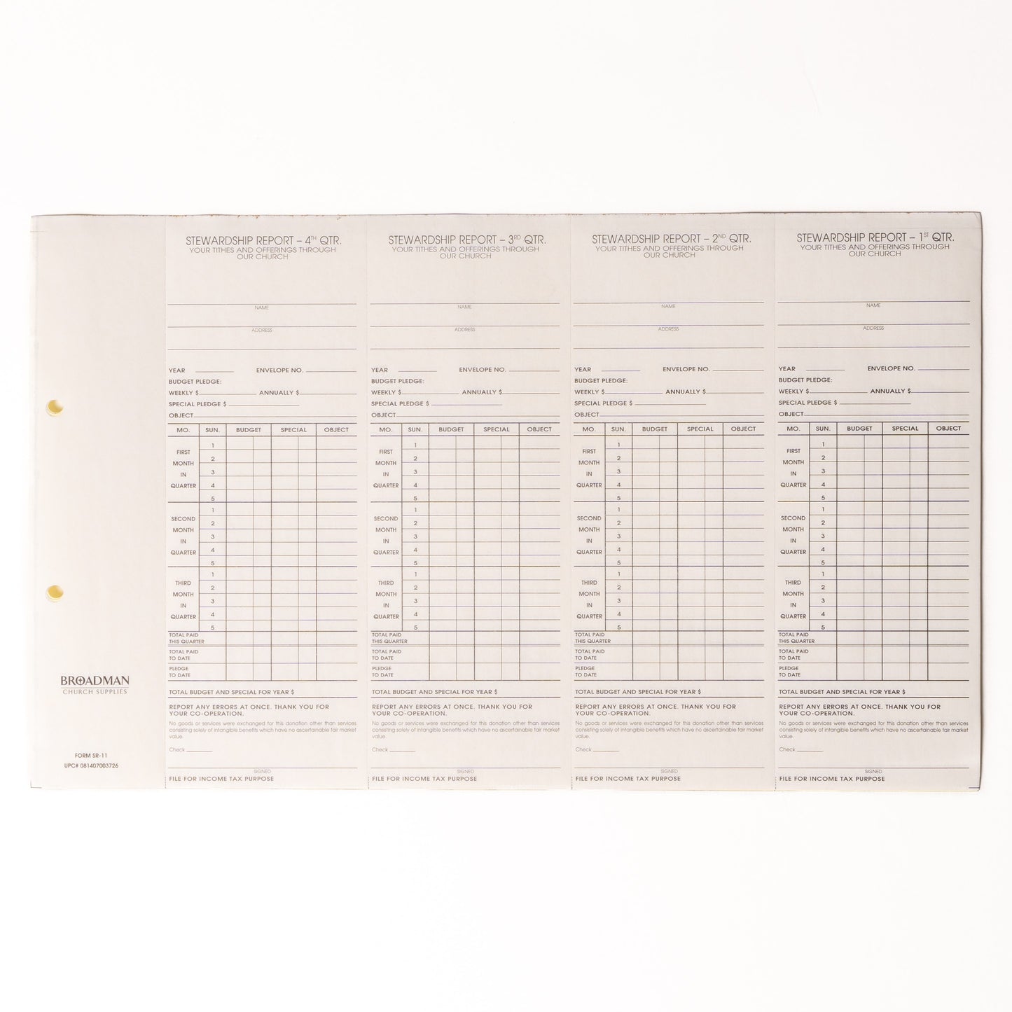 Finance-Individual Stewardship Record & Report w/IRS Statement (Form SR-11) (Pack Of 100)
