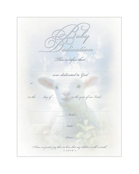 Certificate-Baby Dedication/Lamb (3 John 4) (Silver Foil Embossed Premium Stock) (Pack Of 6)