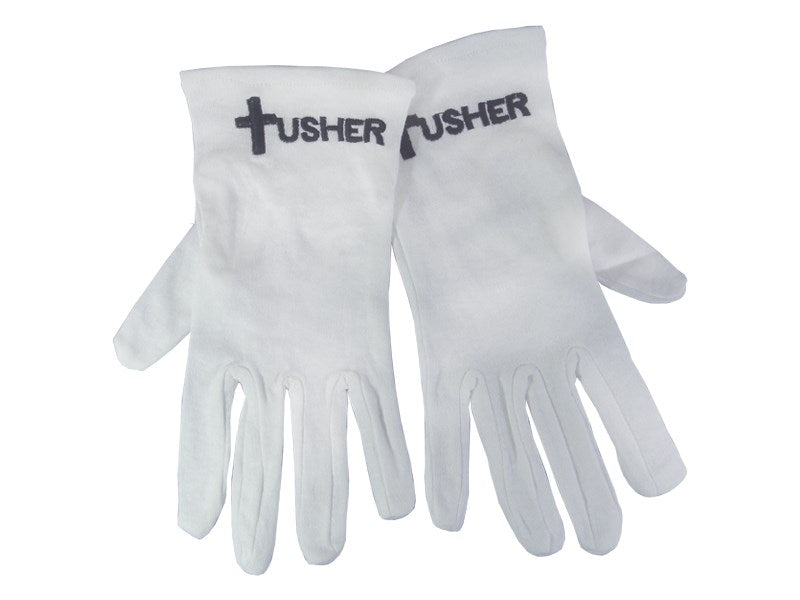 Gloves-Usher w/Cross White Cotton-XLG