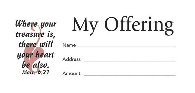 Offering Envelope-My Offering (Matthew 6:21) (Bill-Size) (Pack Of 100)