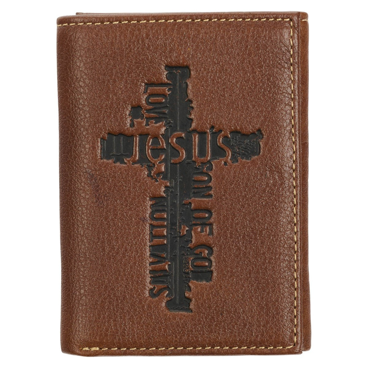 Wallet-Genuine Leather-Cross/Jesus-Trifold-Brown