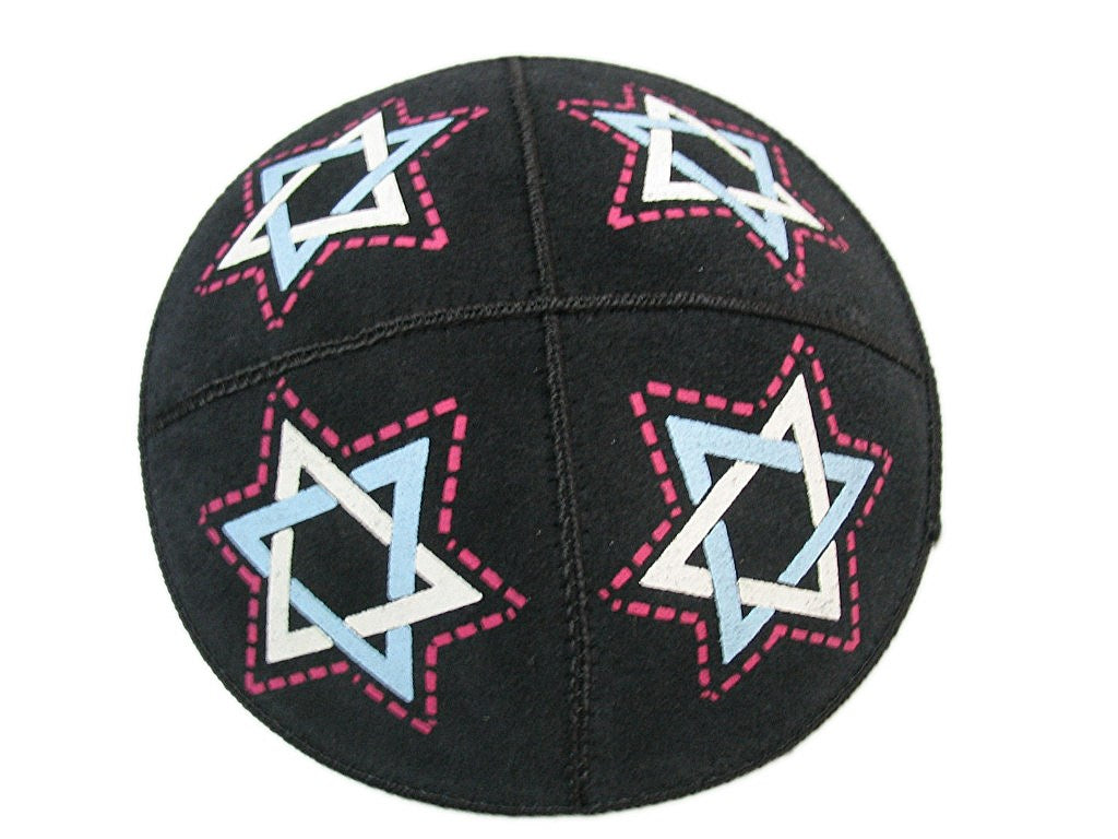 Kippah-Stars Of David-Leather (#33154)
