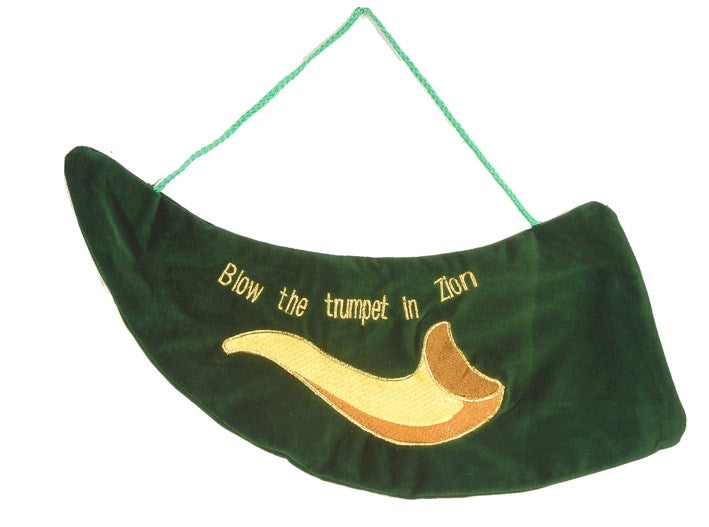 Shofar Bag-Blow The Trumpet-Embroidered Velvet-Midnight Blue (#1279)