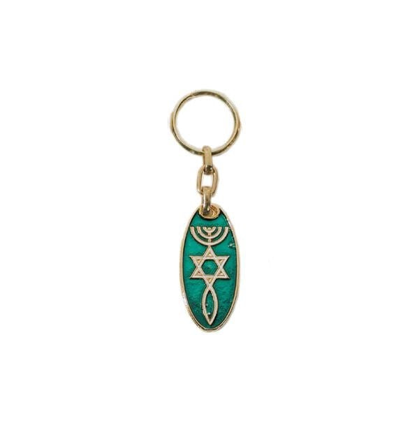 Key Chain-Messianic Seal Roots Symbol (Blue)-Brass (#4565)