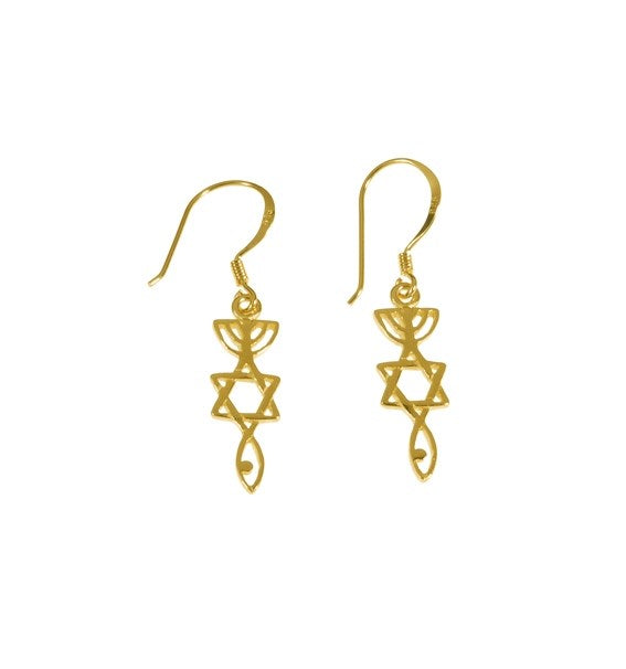 Earring-Messianic Seal Roots Symbol (Gold Plated) (#9301)