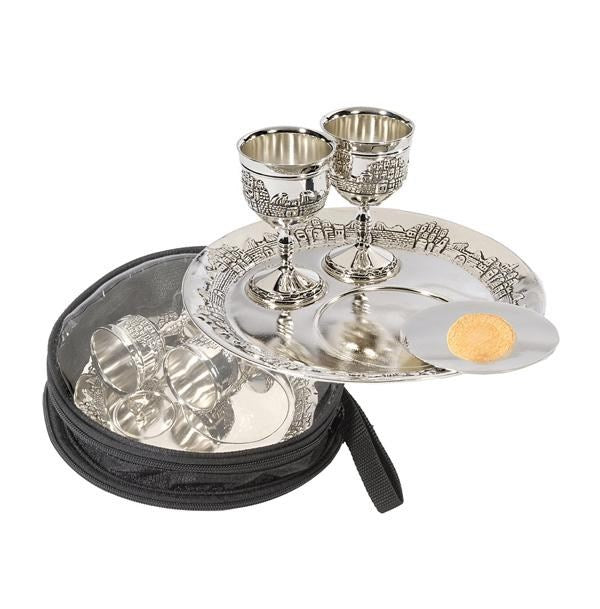 Communion-Set-7" Plate 3" Plate& 2 Cups w/Bag-Silver Plated (#1520)