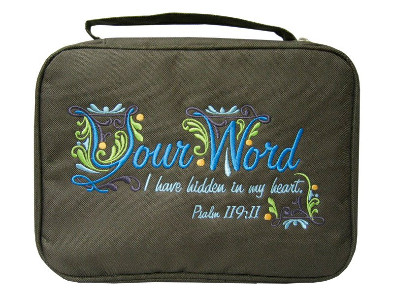 Bible Cover-Canvas-Your Word (Psalm 119:11)-Brown-MED