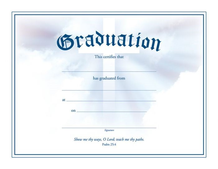 Certificate-Graduation/Cross (Psalm 25:4) (Blue Foil Embossed Premium Stock) (Pack Of 6)