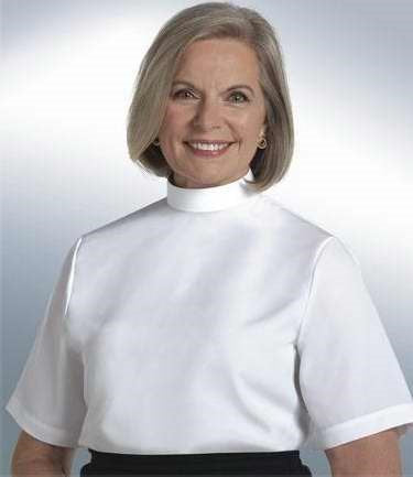 Clergy Shirt-Women-Short Sleeve Shell Blouse W/Neckband-Size 18-White