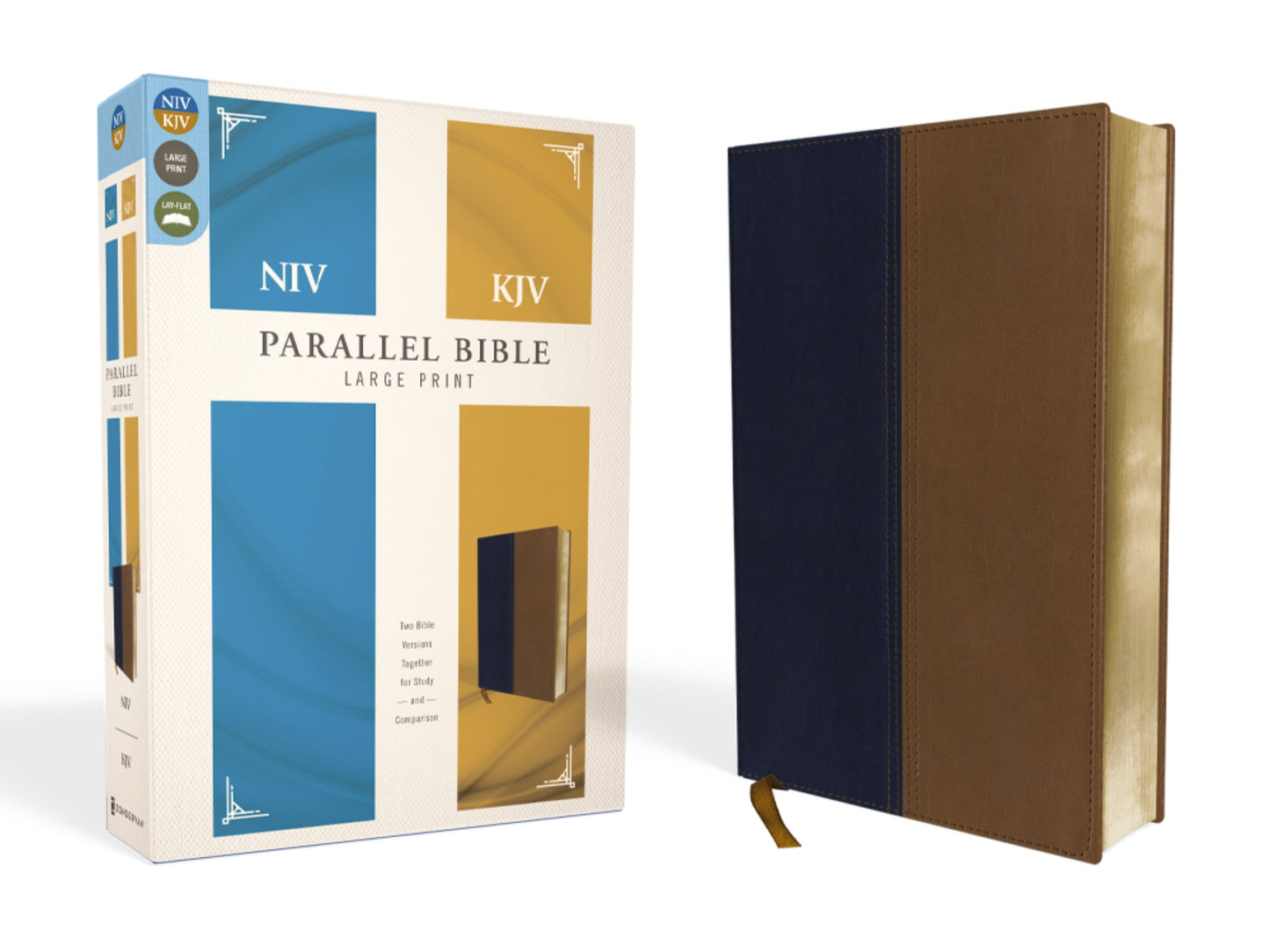 NIV & KJV Side-By-Side Bible/Large Print-Navy/Tan Duo-Tone