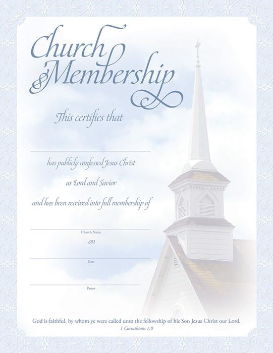 Certificate-Membership (1 Corinthians 1:9) (Blue Foil Embossed Premium Stock) (Pack Of 6)