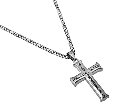 Necklace-Iron Cross-I Can Do All Things... (Phil 4:13) (20")