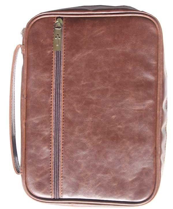Bible Cover-Distressed Leather Look-Brown-LRG