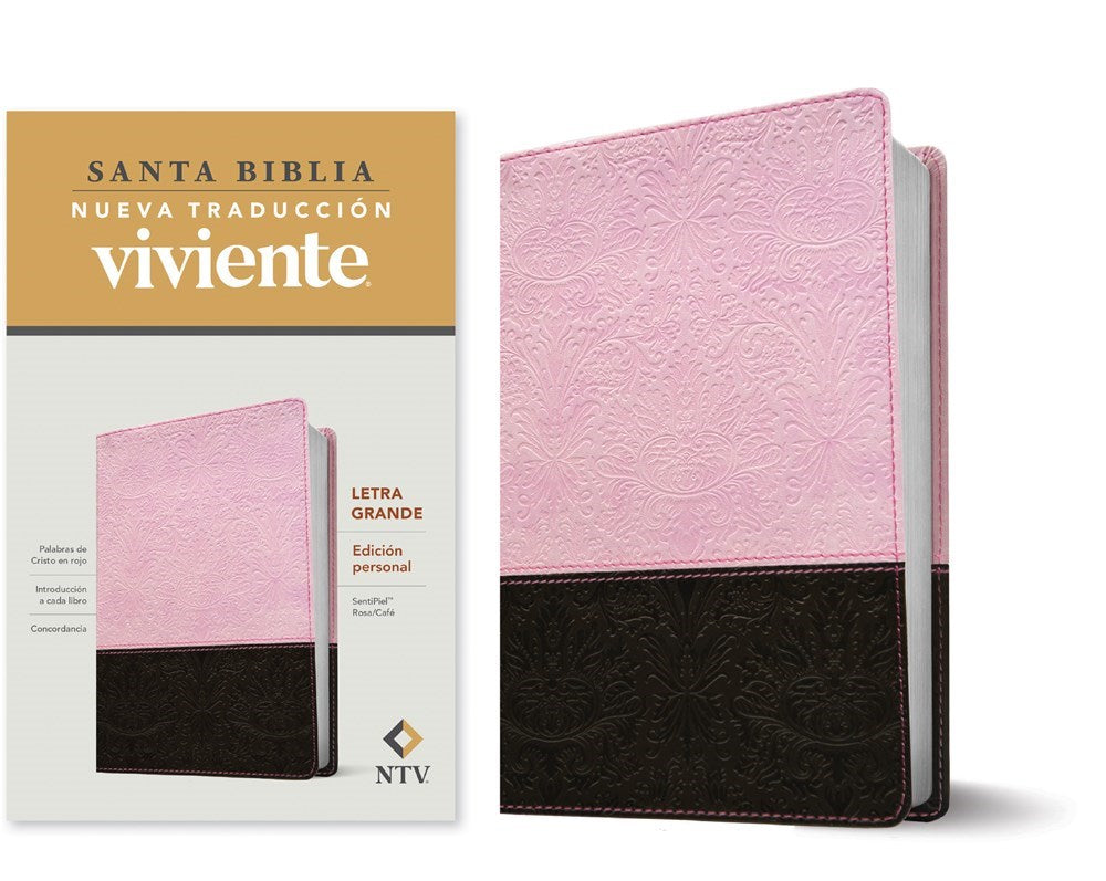 NTV Personal Size Large Print Bible (Edicion Personal Letra Grande)-Brown/Pink TuTone