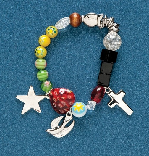 Bracelet-Christ's Story-Bead & Charm-Color-Stretch w/Prayer Card