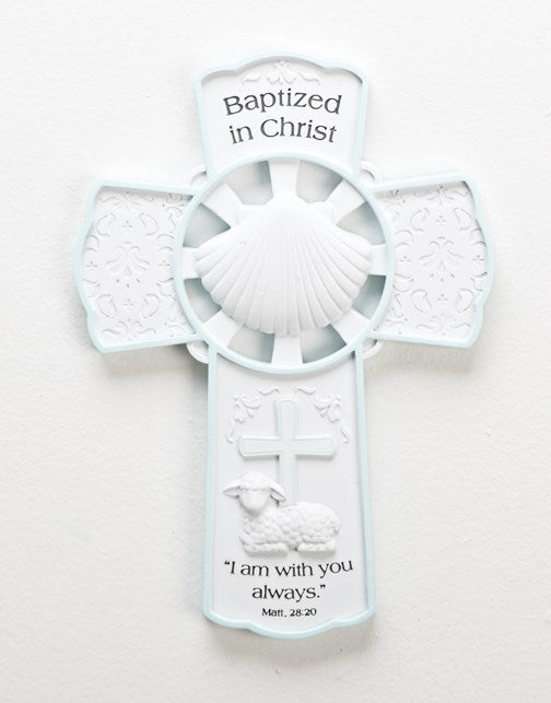 Wall Cross-Baptized In Christ-White/Blue (7.75")