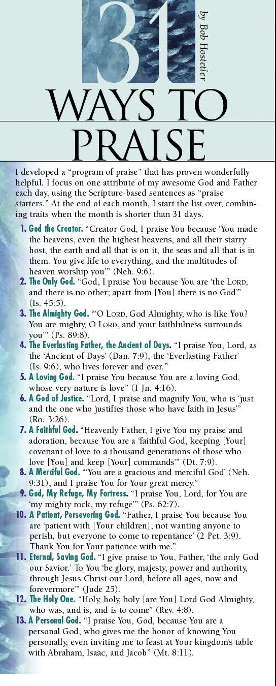 Bookmark-31 Ways To Praise (Pack of 50)