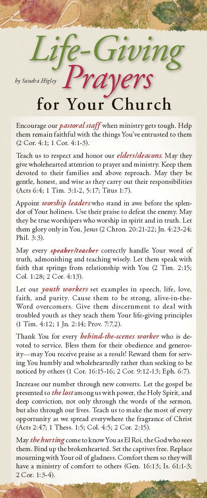 Bookmark-Life-Giving Prayers For Your Church (Pack Of 50)