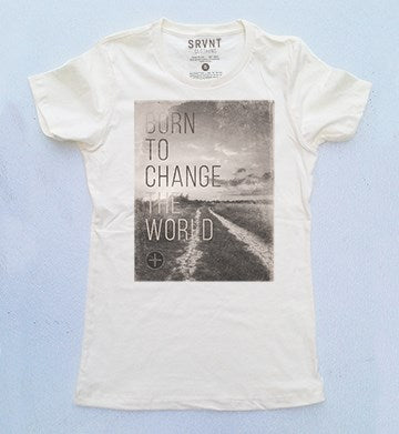 Tee Shirt-Born To Change The World Womens Boyfriend Tee-Xs-Ivory W/Brown/Grey