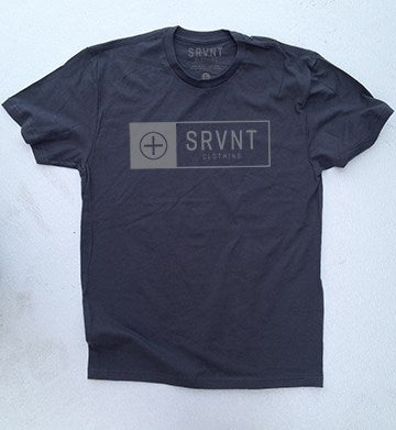Tee Shirt-Srvnt Logo Box Mens Premium Fitted Tee- Small-Heavy Metal W/White