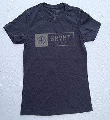 Tee Shirt-Srvnt Logo Box Womens Boyfriend Tee- Small-Heavy Metal W/White
