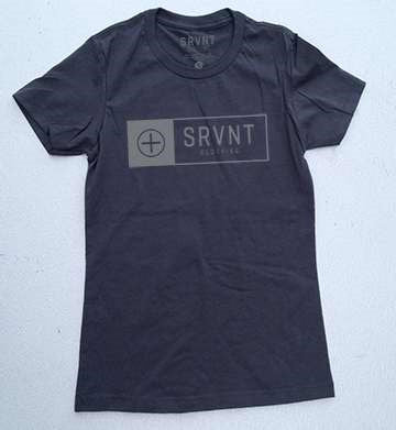 Tee Shirt-Srvnt Logo Box Womens Boyfriend Tee-Large-Heavy Metal W/White