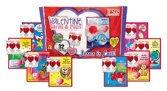 Candy-Valentine Heart Pops & Cards-1 lb Jumbo Bag